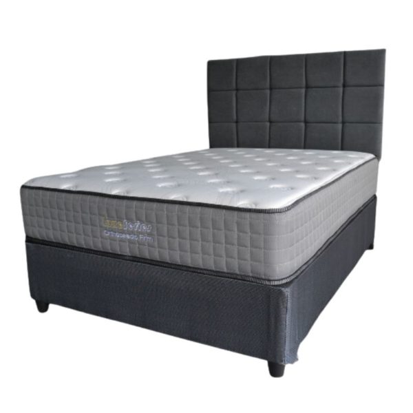 Double Luxe Orthopaedic Firm Bed Set Including a Grey Double Plush Headboard