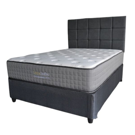 Double Luxe Orthopaedic Firm Bed Set Including a Grey Double Plush Headboard